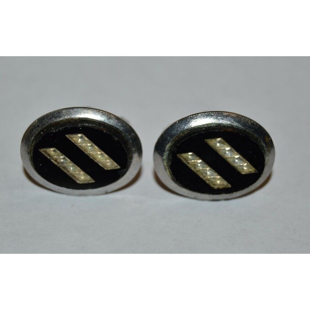 Vintage Oval Black Reflective Classic Men's Cuff Links Rare Art Deco